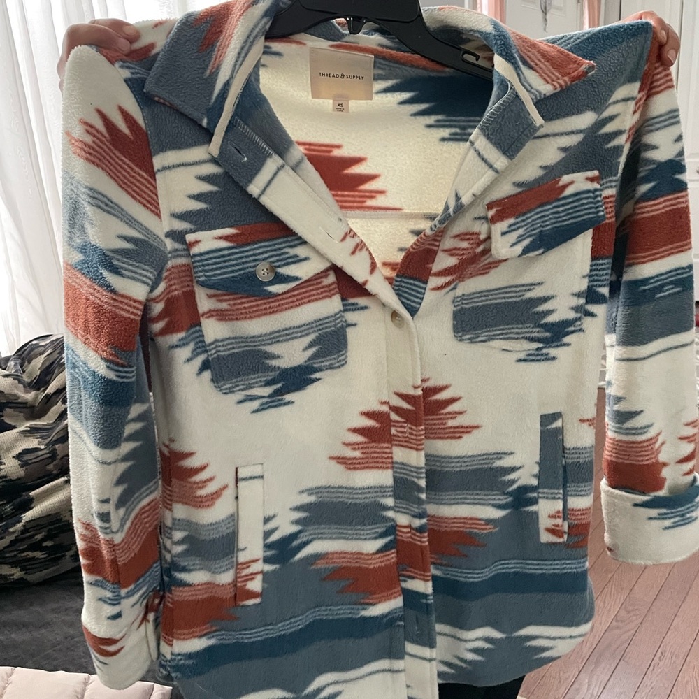 Aztec-Print Shacket Jacket - Blue Multi - Picture 2 of 2